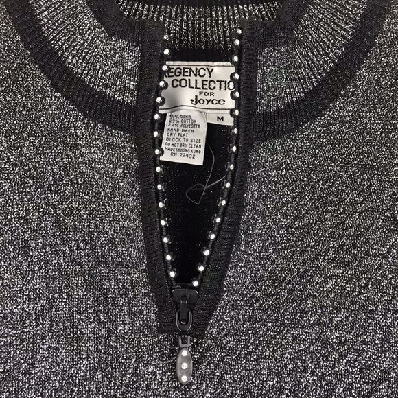 Vtg Regency Collection Joyce 1/4 Zip Sweater Black Silver Metallic Knit Medium - Picture 4 of 8